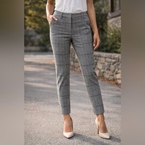Marella Plaid Slim Ankle Pants Black White Houndstooth Stretch Trousers Sz 4